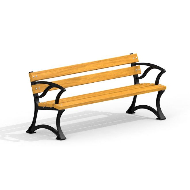 Bordeaux Bench w/ Armrests fa és fém kültéri pad, karfákkal játszótérre.