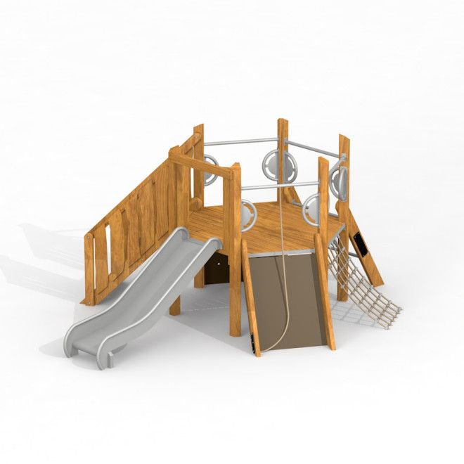 Six Angle w/ stairs & slide (H90) fa játszóház csúszdával és mászókával gyerekeknek.