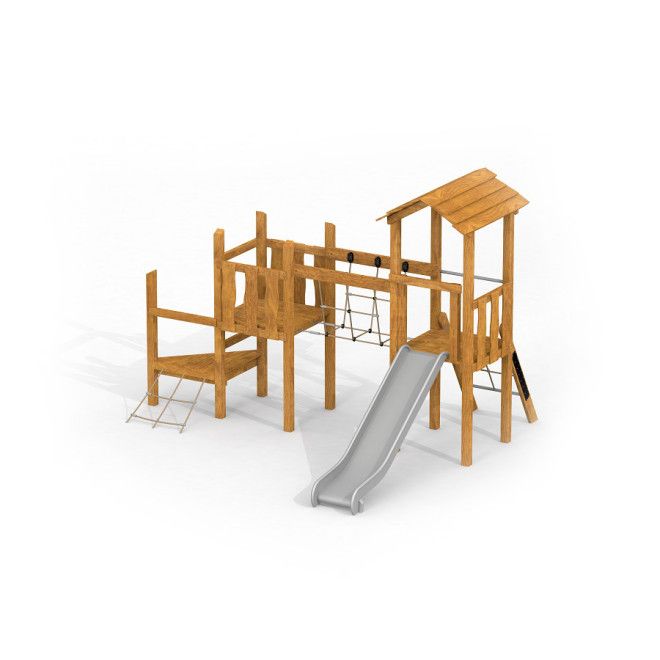 Triangle wooden playhouse with slide Uvala, fa játszóház csúszdával és mászókával gyerekeknek
