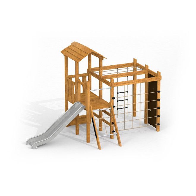 Climbing Kiosk wooden playhouse with slide Uvala fa játszóház csúszdával és mászókával gyermekeknek.