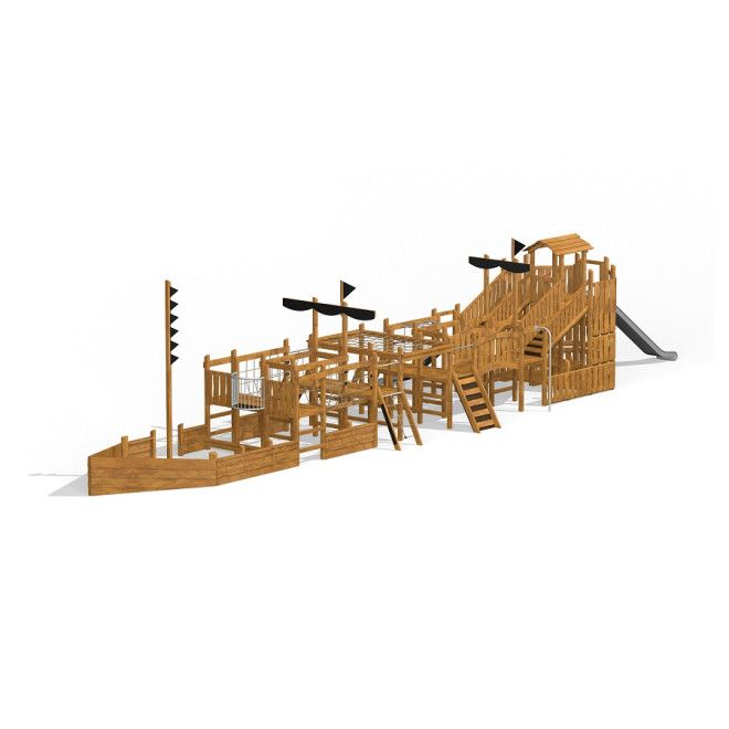 Majestic ship with slide Uvala fa hajó formájú mászókával és csúszdával játszótéri elem.