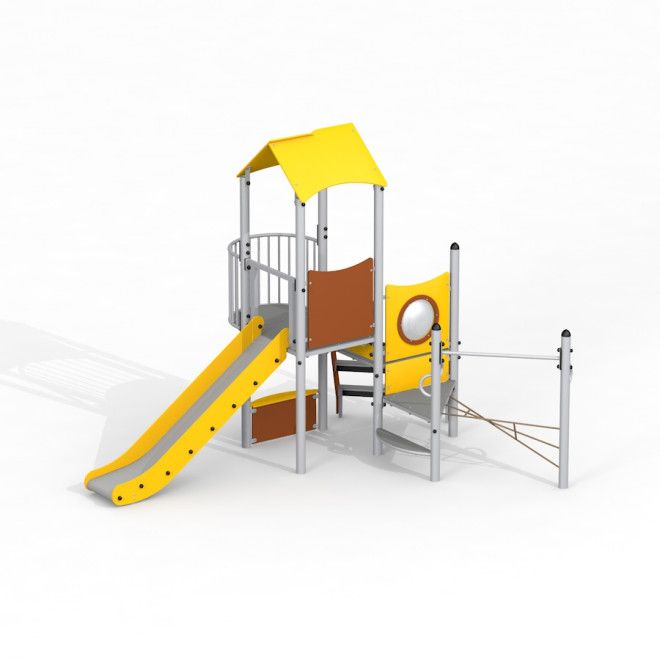 Observatory with a slide játszótéri mászóka sárga csúszdával és tetővel