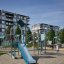 Young explorer with a climbing wall modern játszótéri mászófal gyerekeknek kék csúszdával és mászóhá