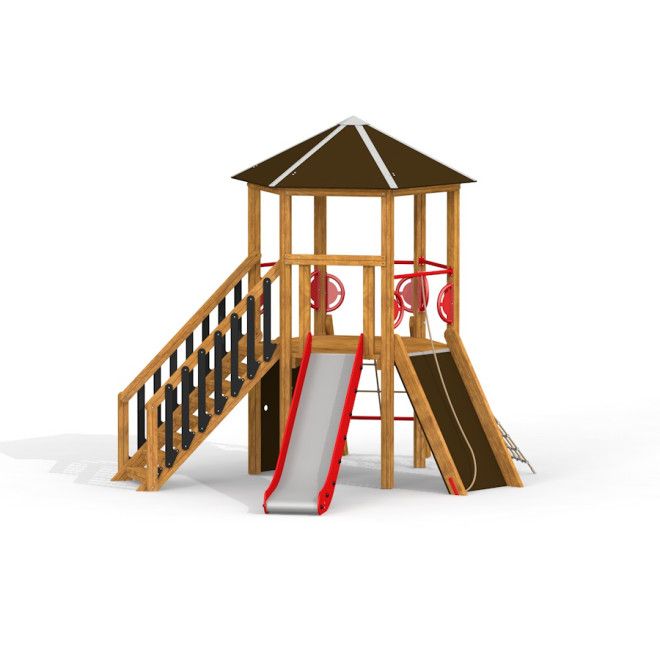 Six Angle w/ Stairs & Slide fa játszótéri torony csúszdával és lépcsőkkel