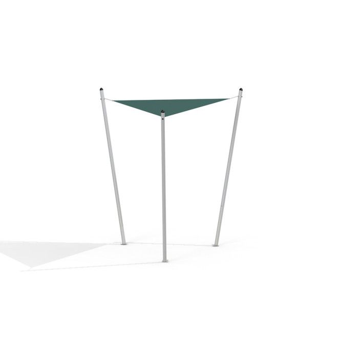 Sun Shade Triangle 3x3x3 Atlantis fém oszlopokkal és zöld napvédő ponyvával játszótéri árnyékolóként